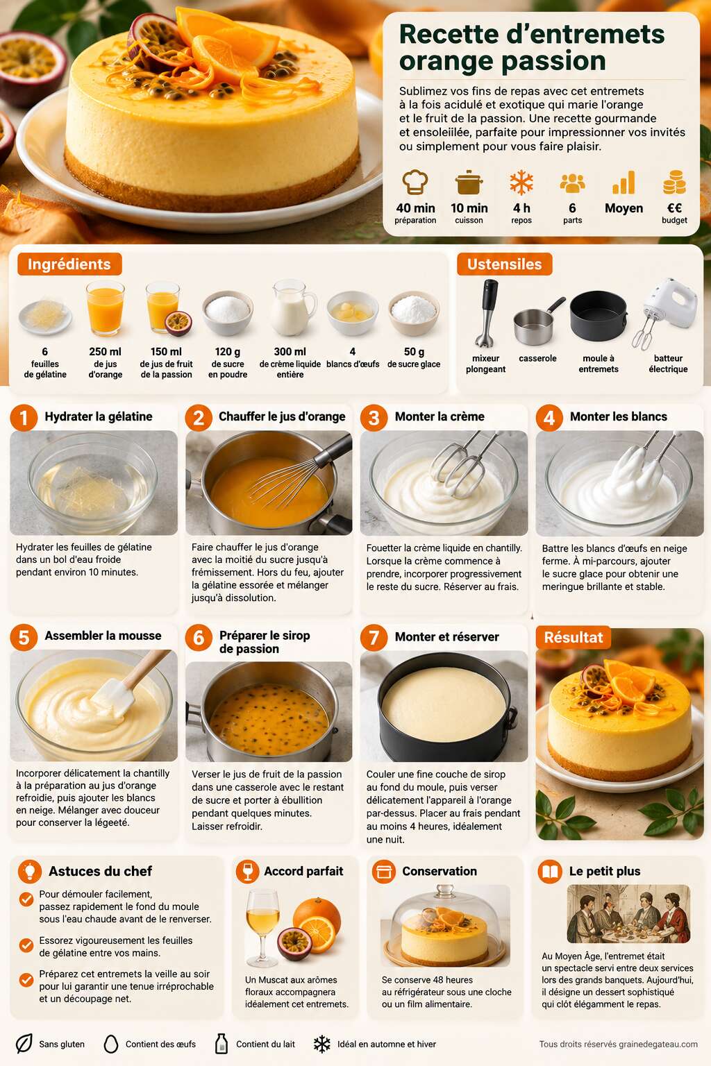 Fiche recette Recette d'entremets orange passion