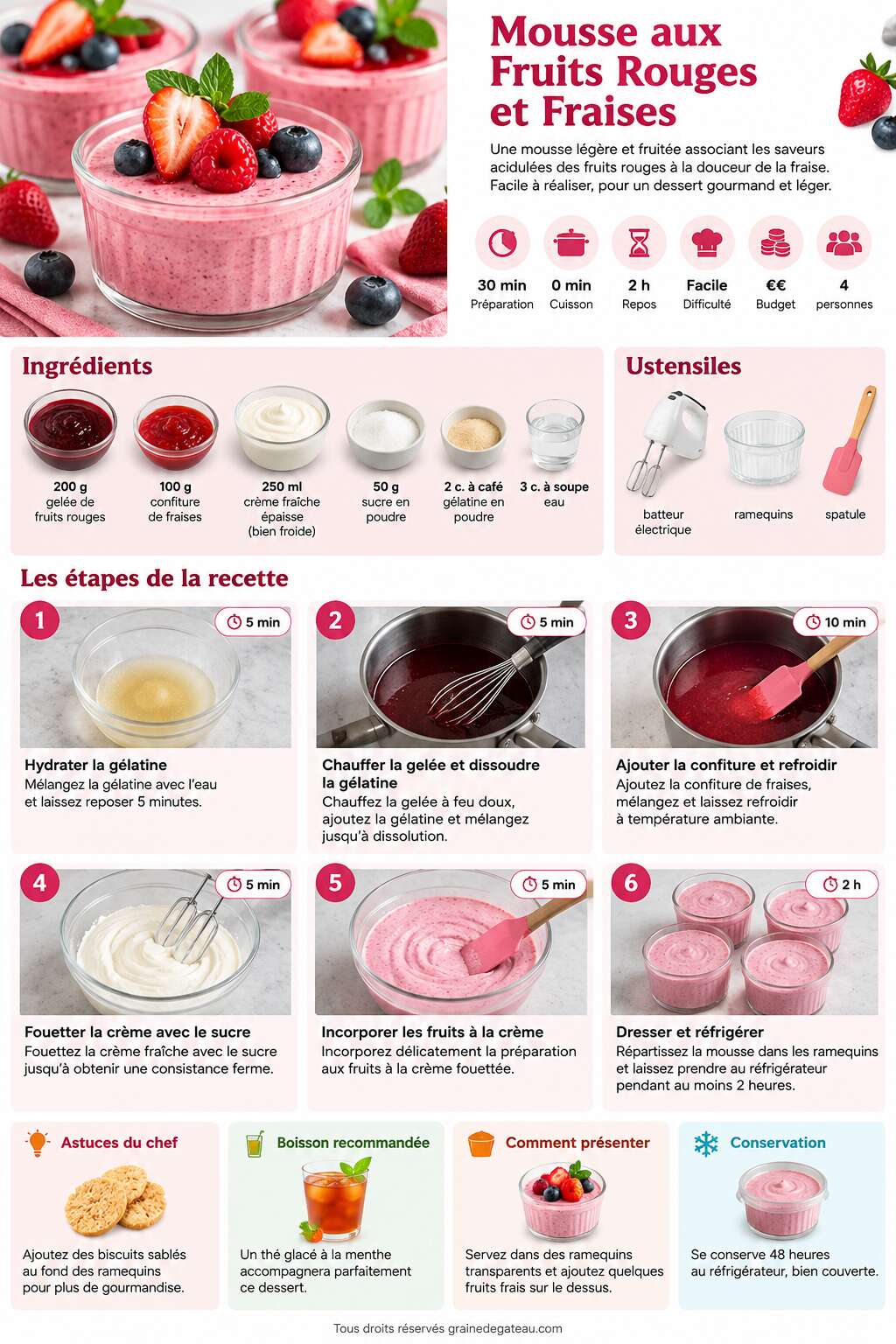 Fiche recette Recette Mousse aux Fruits Rouges et Fraises