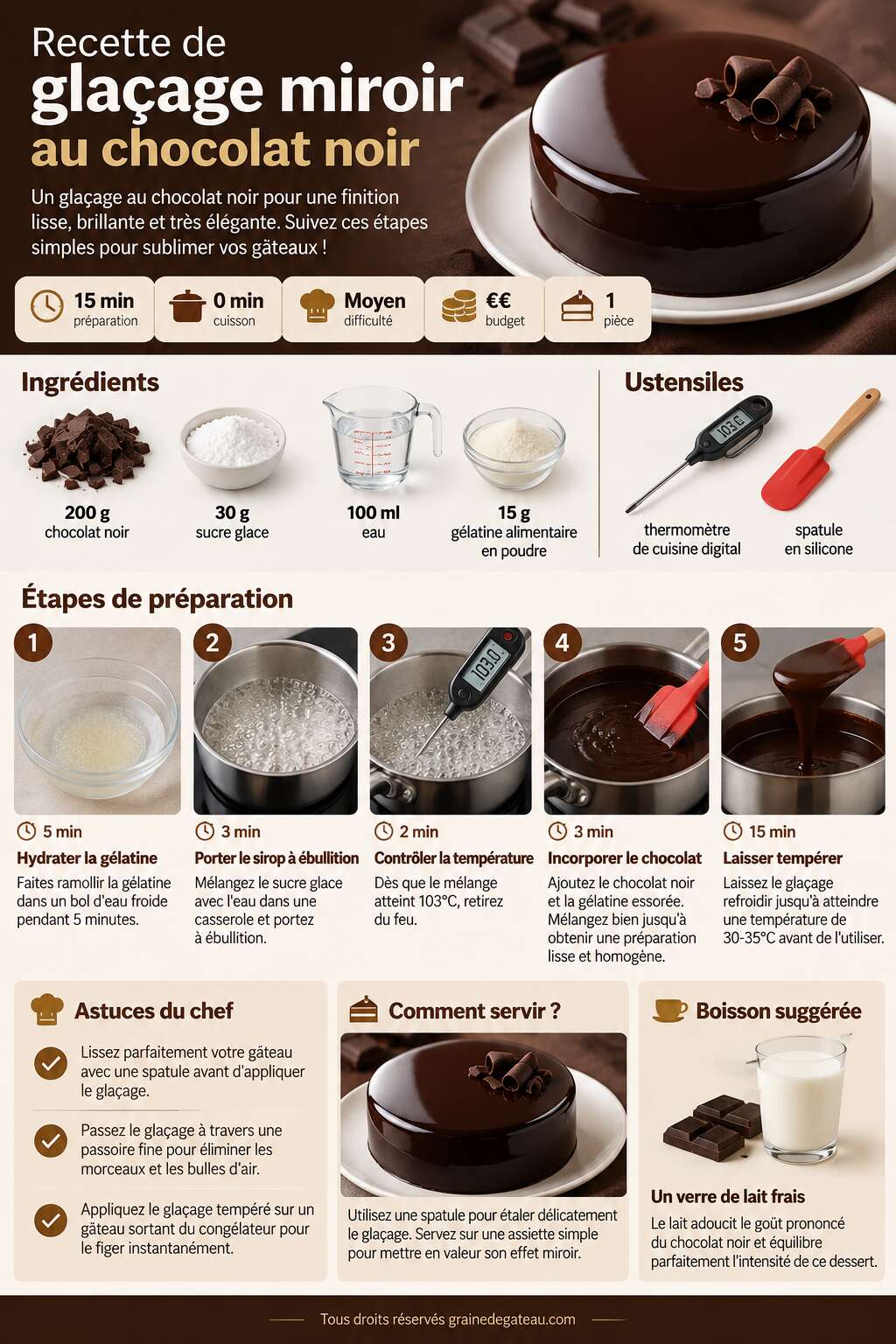 Fiche recette Recette de gla&ccedil;age miroir au chocolat noir