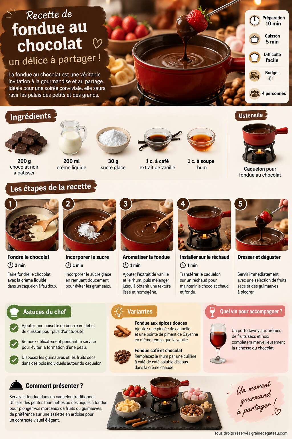 Fiche recette Recette de fondue au chocolat : un d&eacute;lice &agrave; partager !