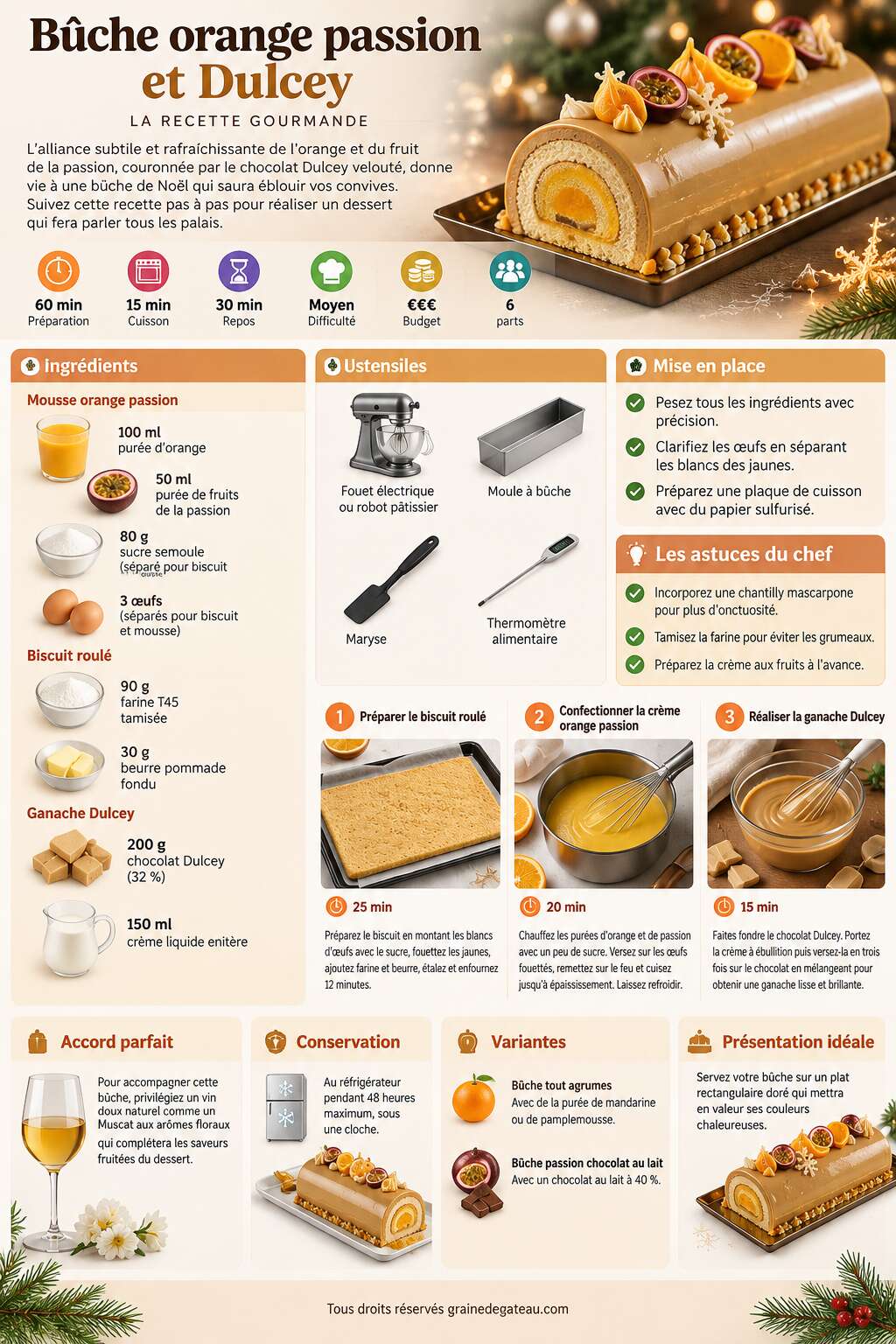 Fiche recette Bûche orange passion et Dulcey : la recette gourmande Fiche recette Bûche orange passion et Dulcey : la recette gourmande