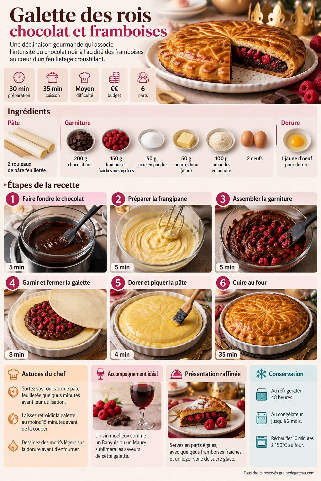 Fiche recette Recette galette des rois chocolat et framboises