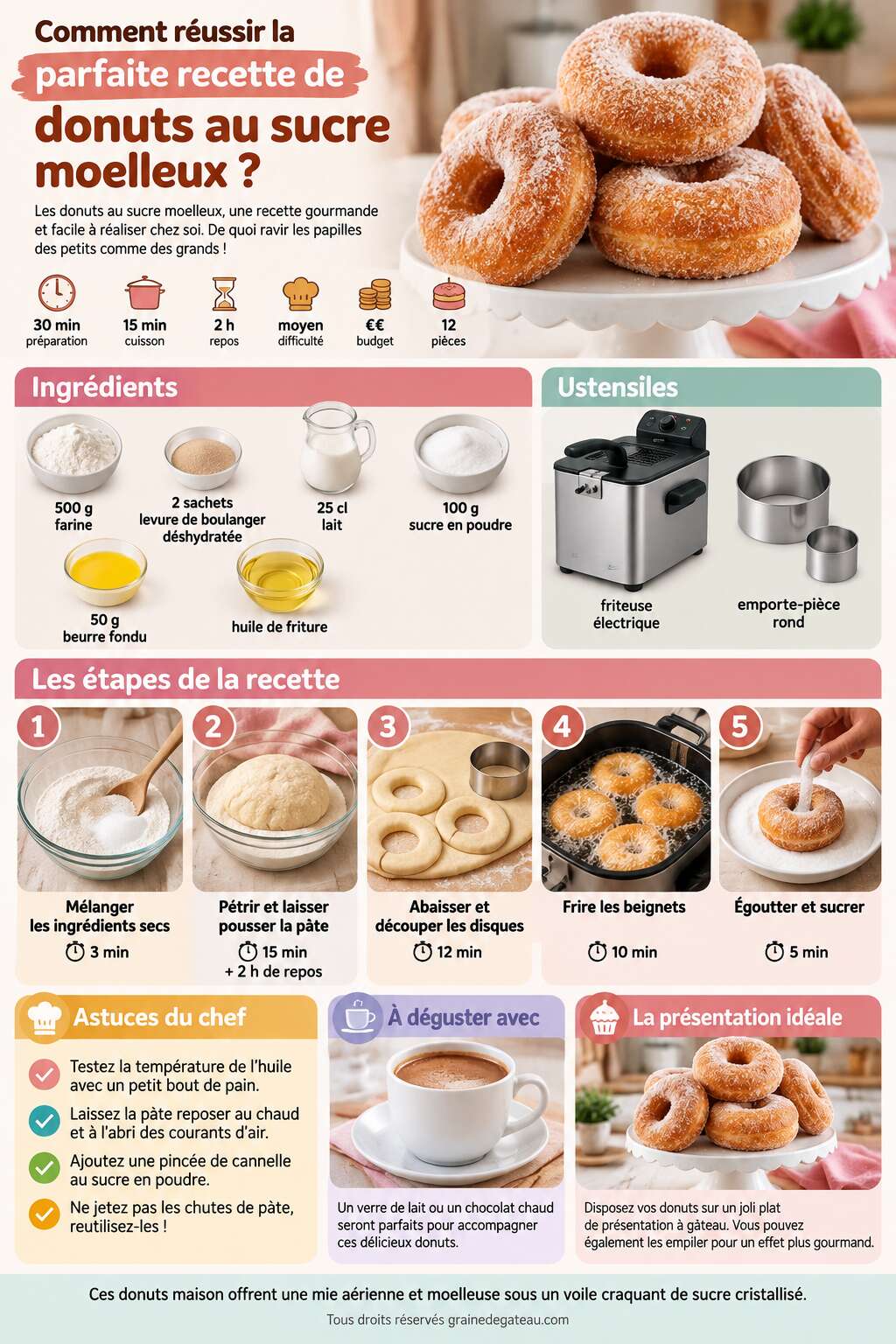 Fiche recette Comment r&eacute;ussir la parfaite recette de donuts au sucre moelleux ?