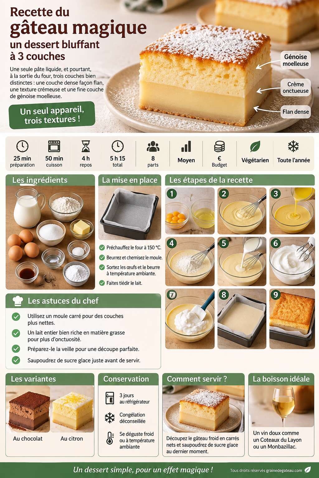 Fiche recette Recette du g&acirc;teau magique : un dessert bluffant &agrave; 3 couches