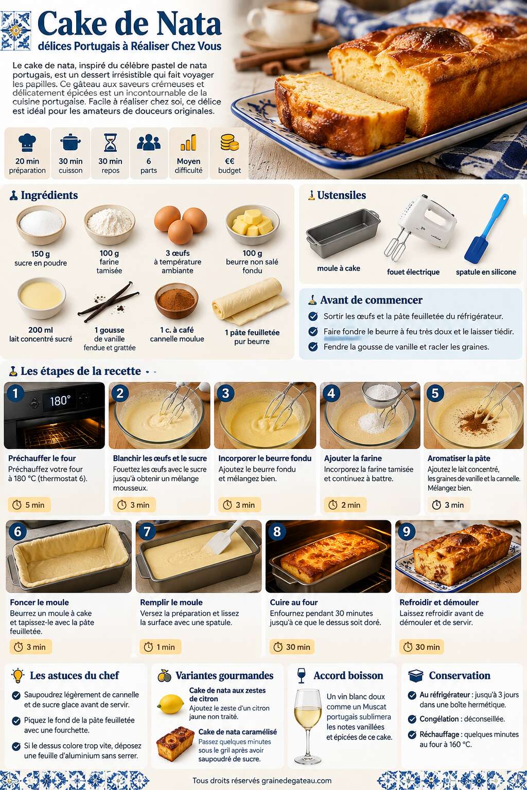 Fiche recette Recette Cake de Nata : d&eacute;lices Portugais &agrave; R&eacute;aliser Chez Vous