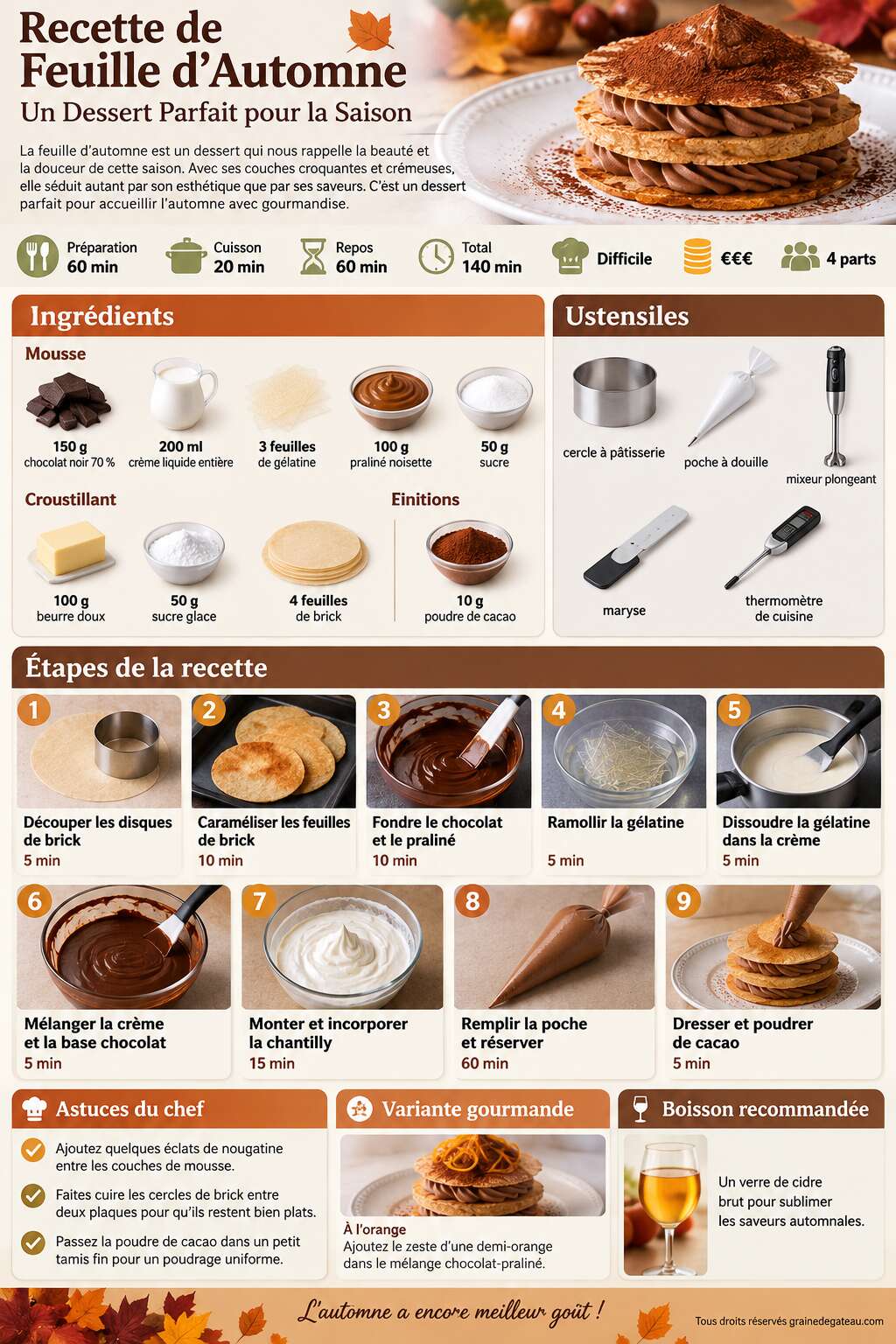 Fiche recette Recette de Feuille d'Automne : un Dessert Parfait pour la Saison Fiche recette Recette de Feuille d'Automne : un Dessert Parfait pour la Saison