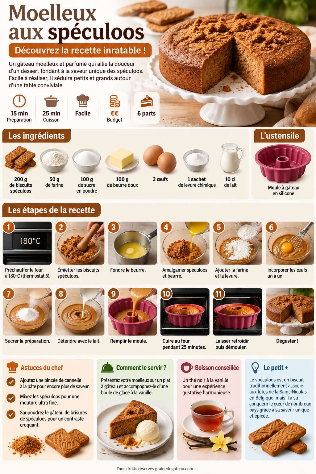 Fiche recette Moelleux aux spéculoos : découvrez la recette inratable Fiche recette Moelleux aux spéculoos : découvrez la recette inratable