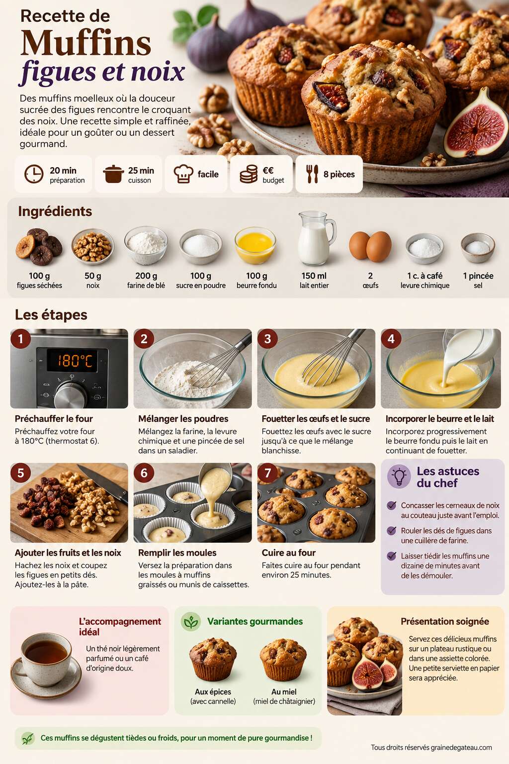 Fiche recette Recette de muffins figues et noix Fiche recette Recette de muffins figues et noix
