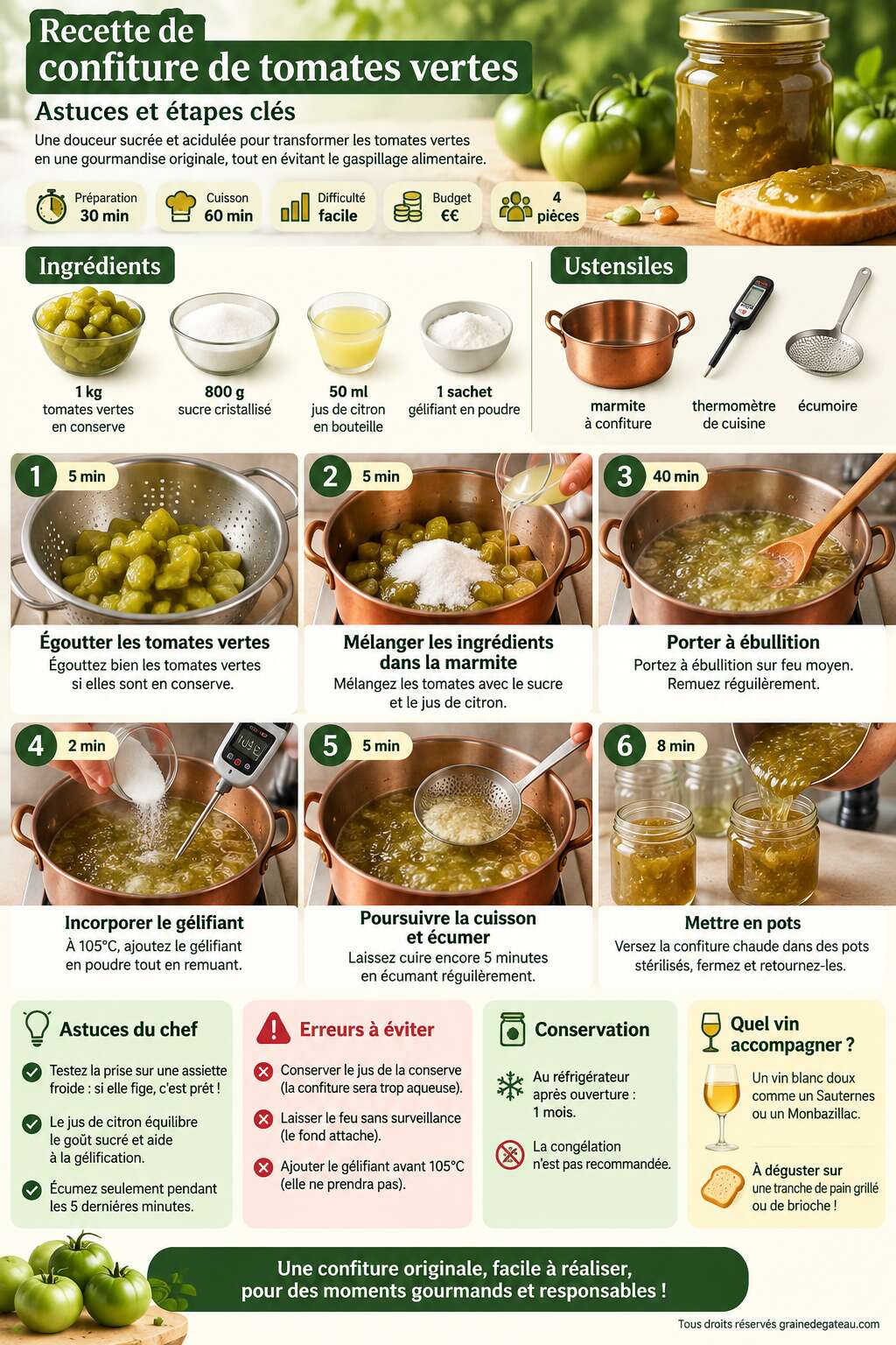 Fiche recette Recette de confiture de tomates vertes : astuces et &eacute;tapes cl&eacute;s