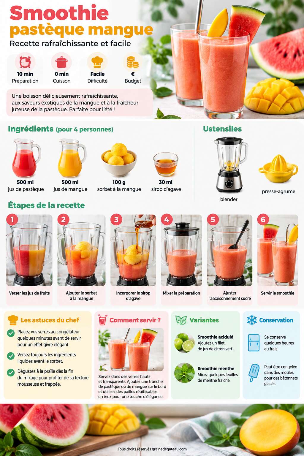 Fiche recette Smoothie past&egrave;que mangue : recette rafra&icirc;chissante et facile