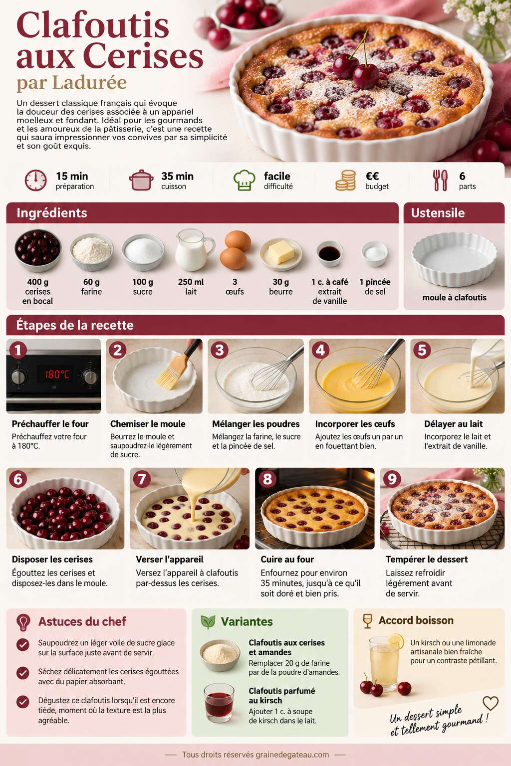 Fiche recette Recette Clafoutis aux Cerises par Ladurée Fiche recette Recette Clafoutis aux Cerises par Ladurée