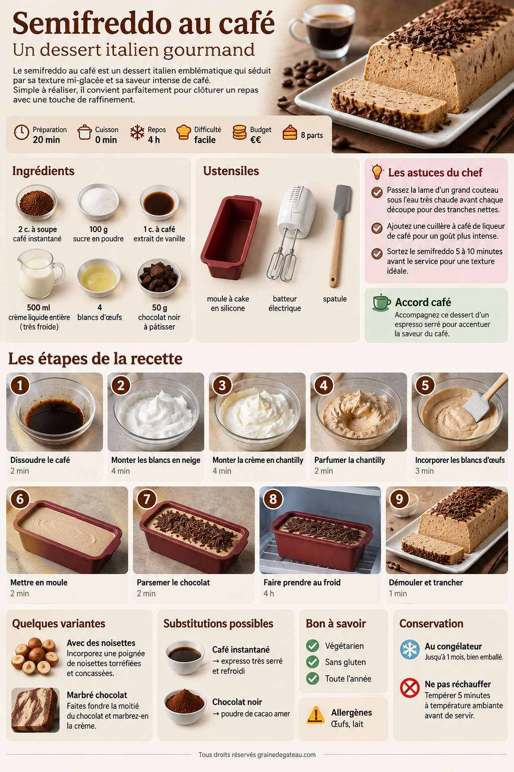 Fiche recette Recette facile de semifreddo au café : un dessert italien gourmand Fiche recette Recette facile de semifreddo au café : un dessert italien gourmand