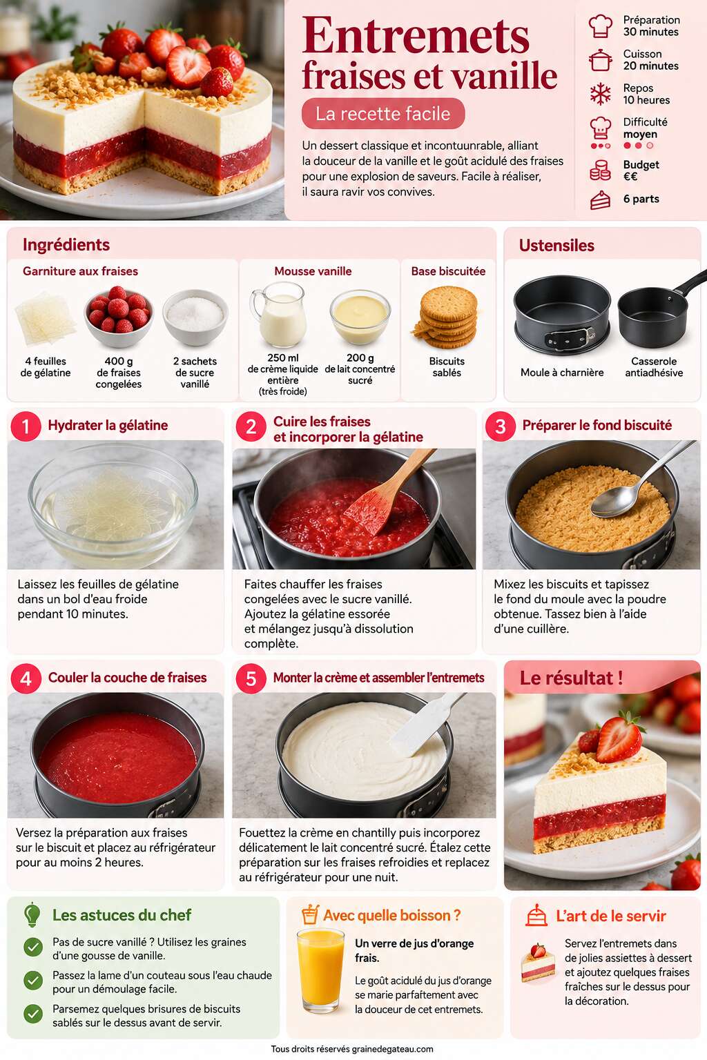 Fiche recette Entremets fraises et vanille : la recette facile Fiche recette Entremets fraises et vanille : la recette facile