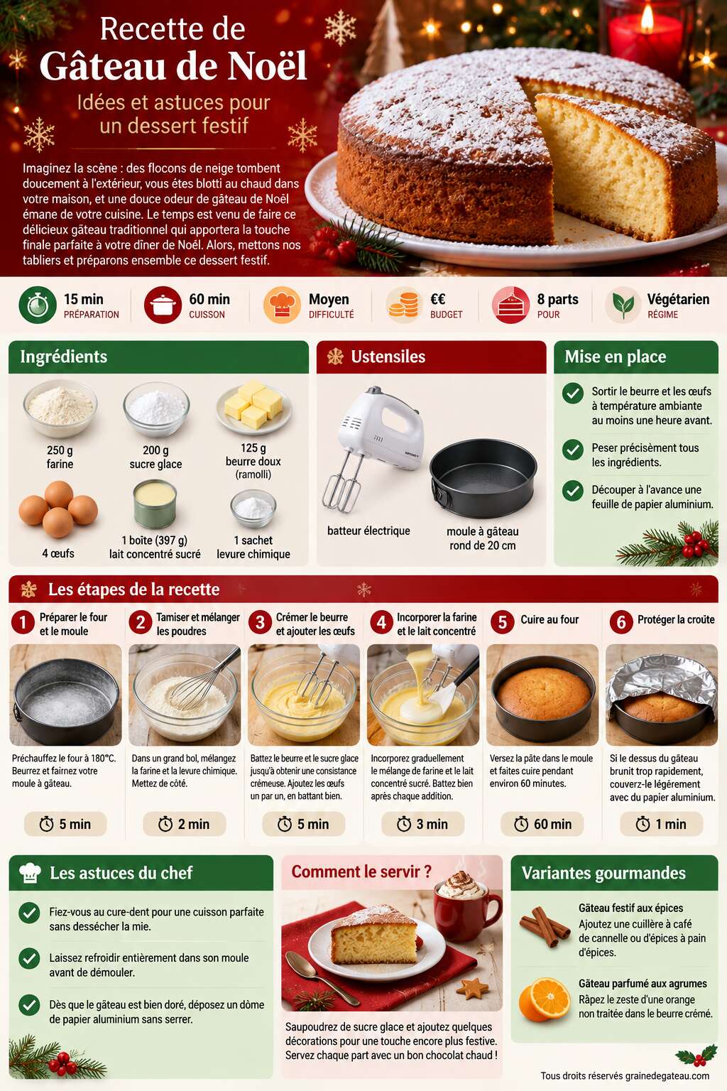 Fiche recette Recette de g&acirc;teau de No&euml;l : id&eacute;es et astuces pour un dessert festif