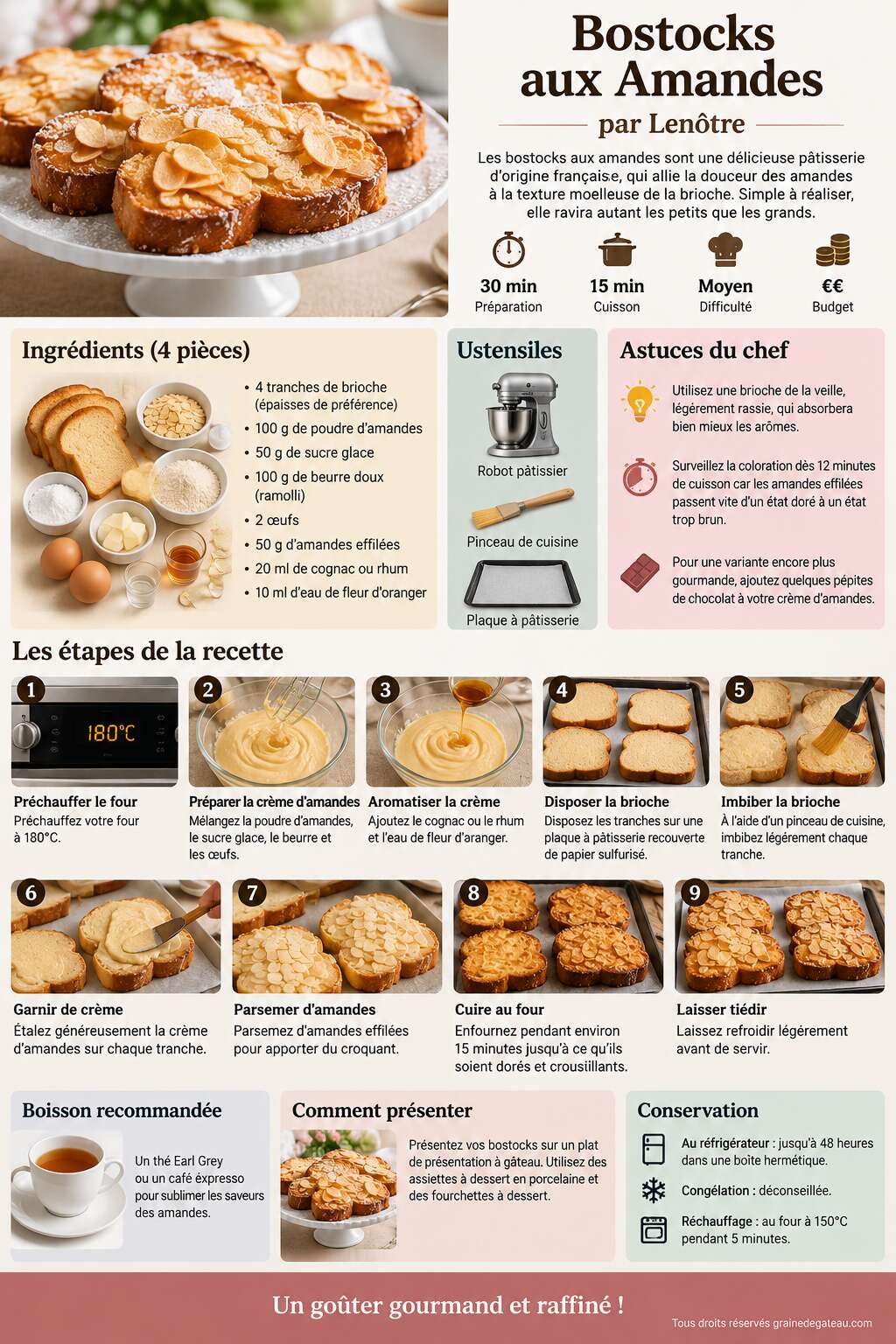 Fiche recette Recette de Bostocks aux Amandes par Lenôtre Fiche recette Recette de Bostocks aux Amandes par Lenôtre