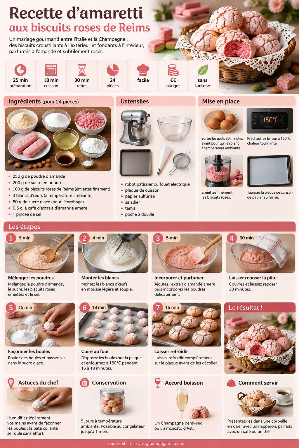 Fiche recette Recette d'amaretti aux biscuits roses de Reims Fiche recette Recette d'amaretti aux biscuits roses de Reims