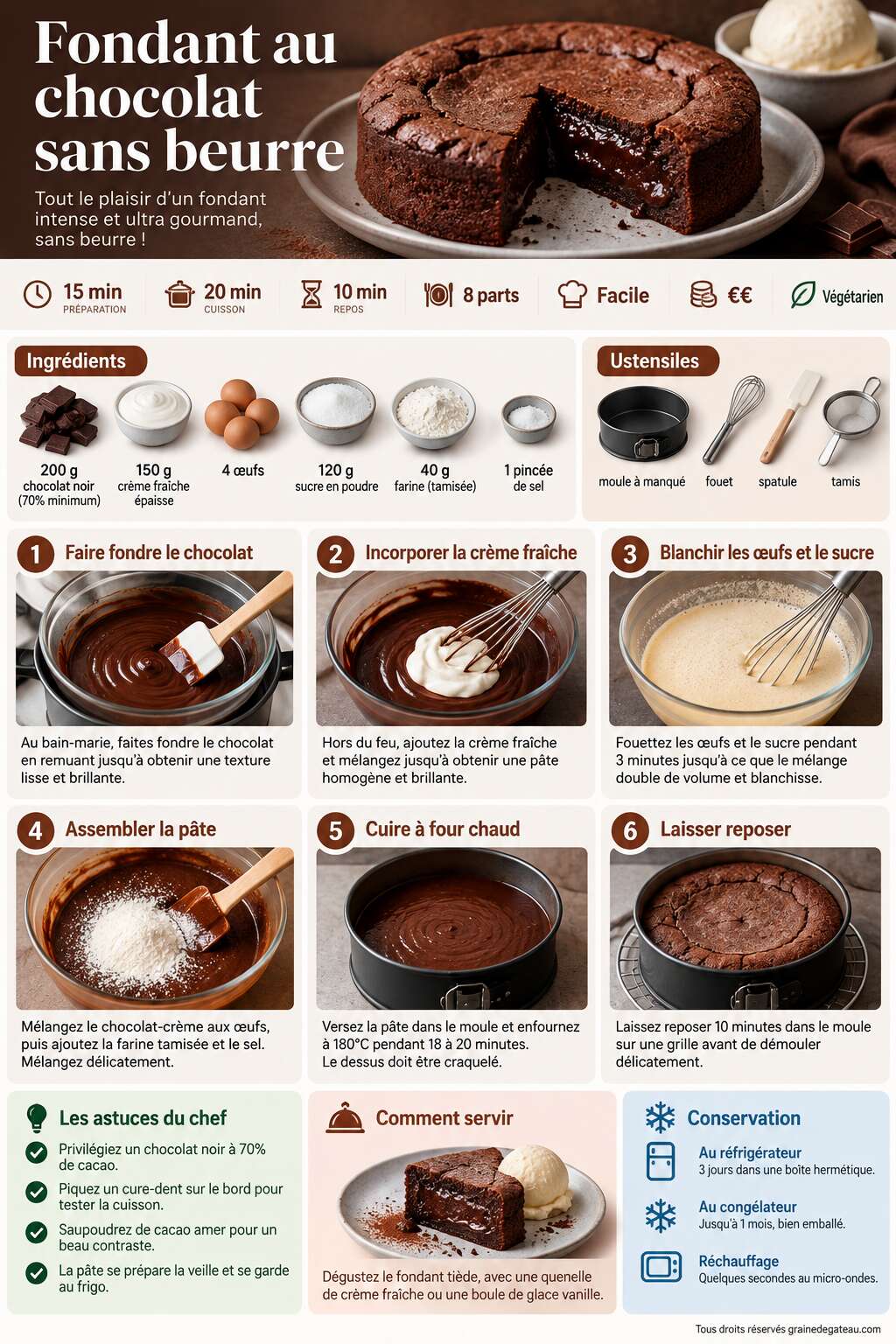 Fiche recette Recette du fondant au chocolat sans beurre Fiche recette Recette du fondant au chocolat sans beurre