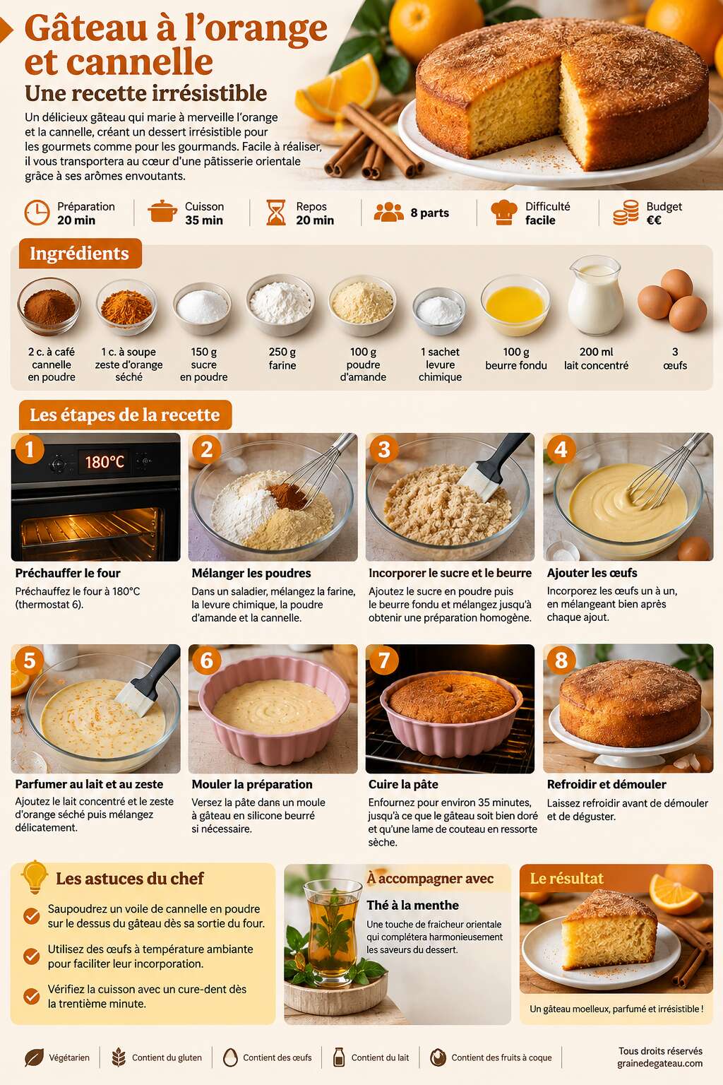 Fiche recette G&acirc;teau &agrave; l'orange et cannelle : une recette irr&eacute;sistible