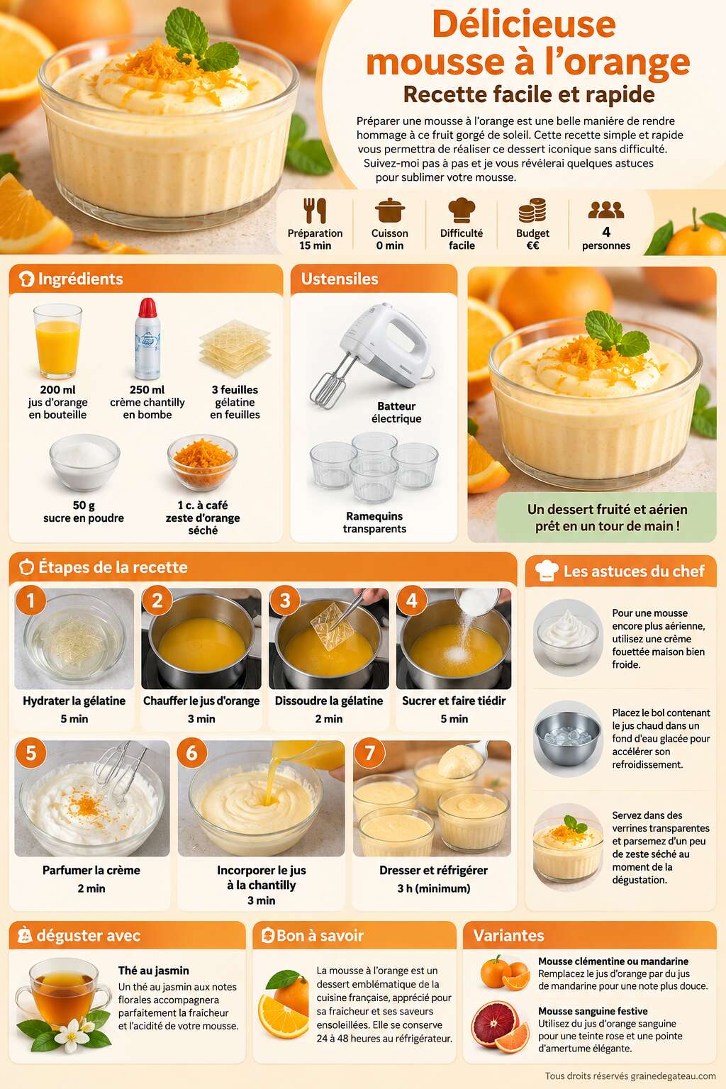 Fiche recette D&eacute;licieuse mousse &agrave; l'orange : recette facile et rapide