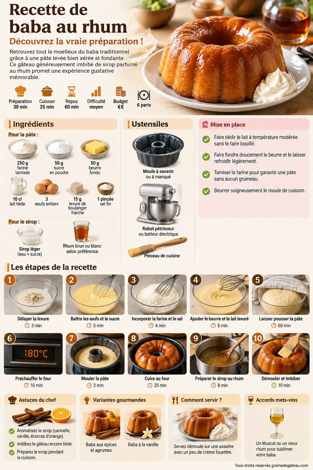 Fiche recette Recette de baba au rhum : découvrez la vraie préparation ! Fiche recette Recette de baba au rhum : découvrez la vraie préparation !