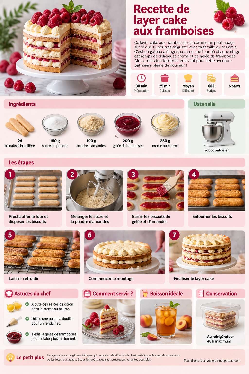Fiche recette Recette de layer cake aux framboises Fiche recette Recette de layer cake aux framboises