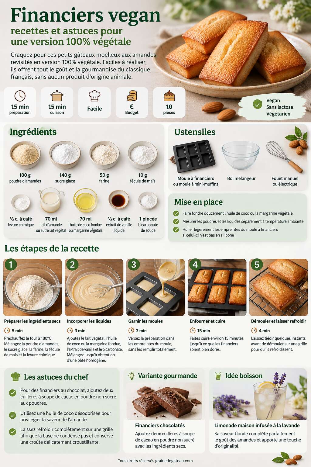 Fiche recette Financiers vegan : recettes et astuces pour une version 100% végétale Fiche recette Financiers vegan : recettes et astuces pour une version 100% végétale