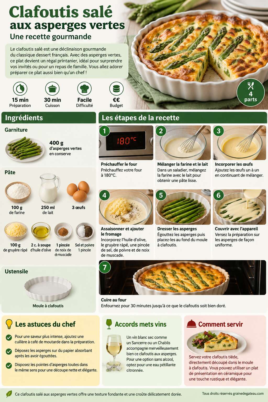 Fiche recette Clafoutis salé aux asperges vertes : une recette gourmande Fiche recette Clafoutis salé aux asperges vertes : une recette gourmande