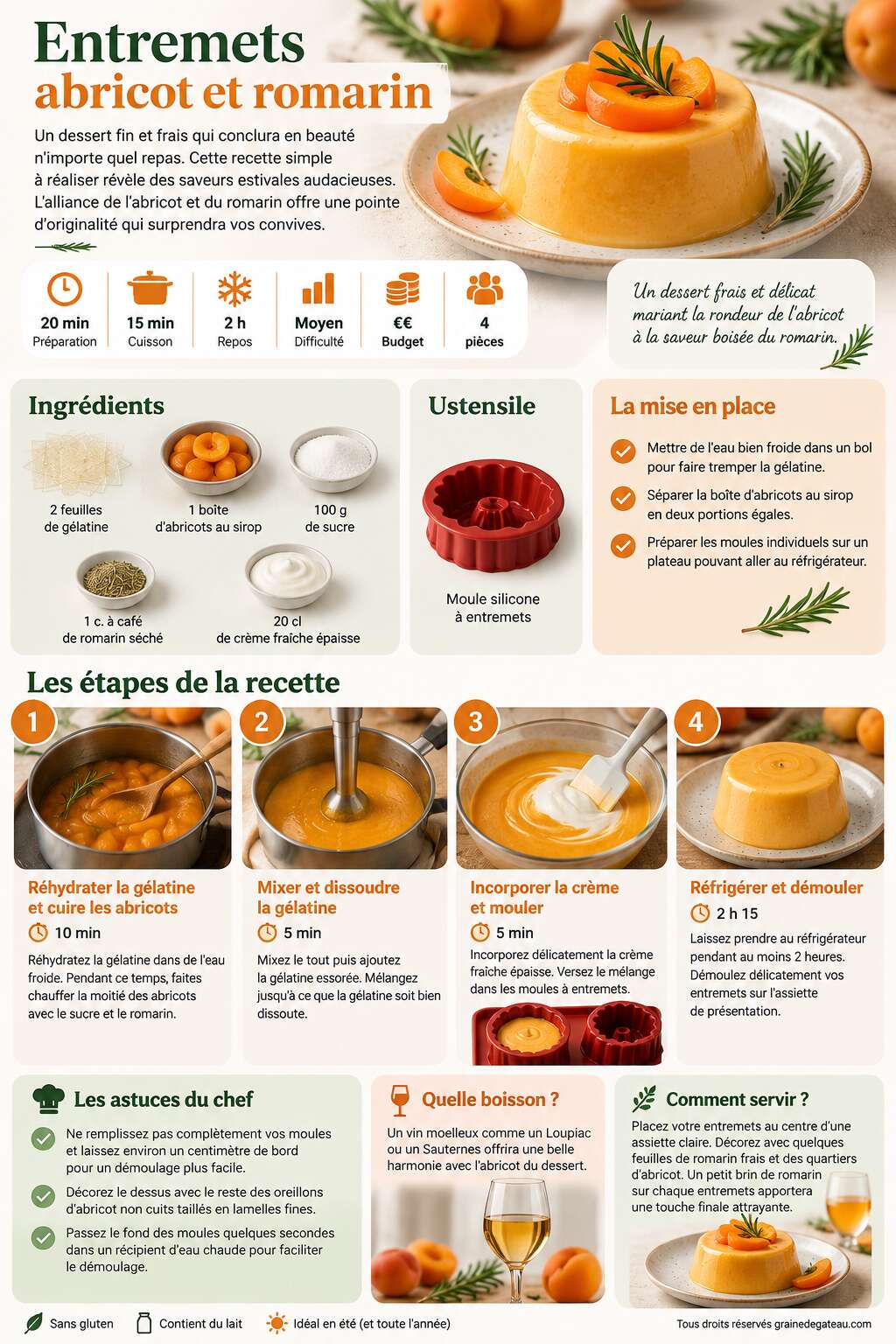 Fiche recette Recette d'entremets abricot et romarin Fiche recette Recette d'entremets abricot et romarin