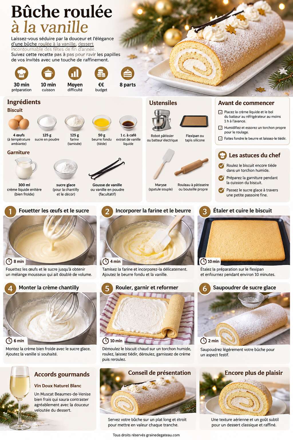 Fiche recette Recette de bûche roulée à la vanille Fiche recette Recette de bûche roulée à la vanille