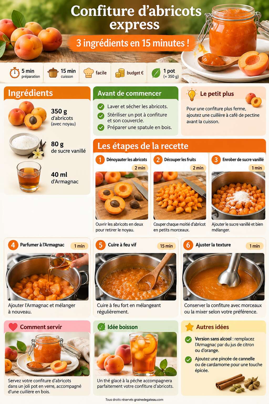 Fiche recette Confiture d'abricots express : 3 ingr&eacute;dients en 15 minutes !