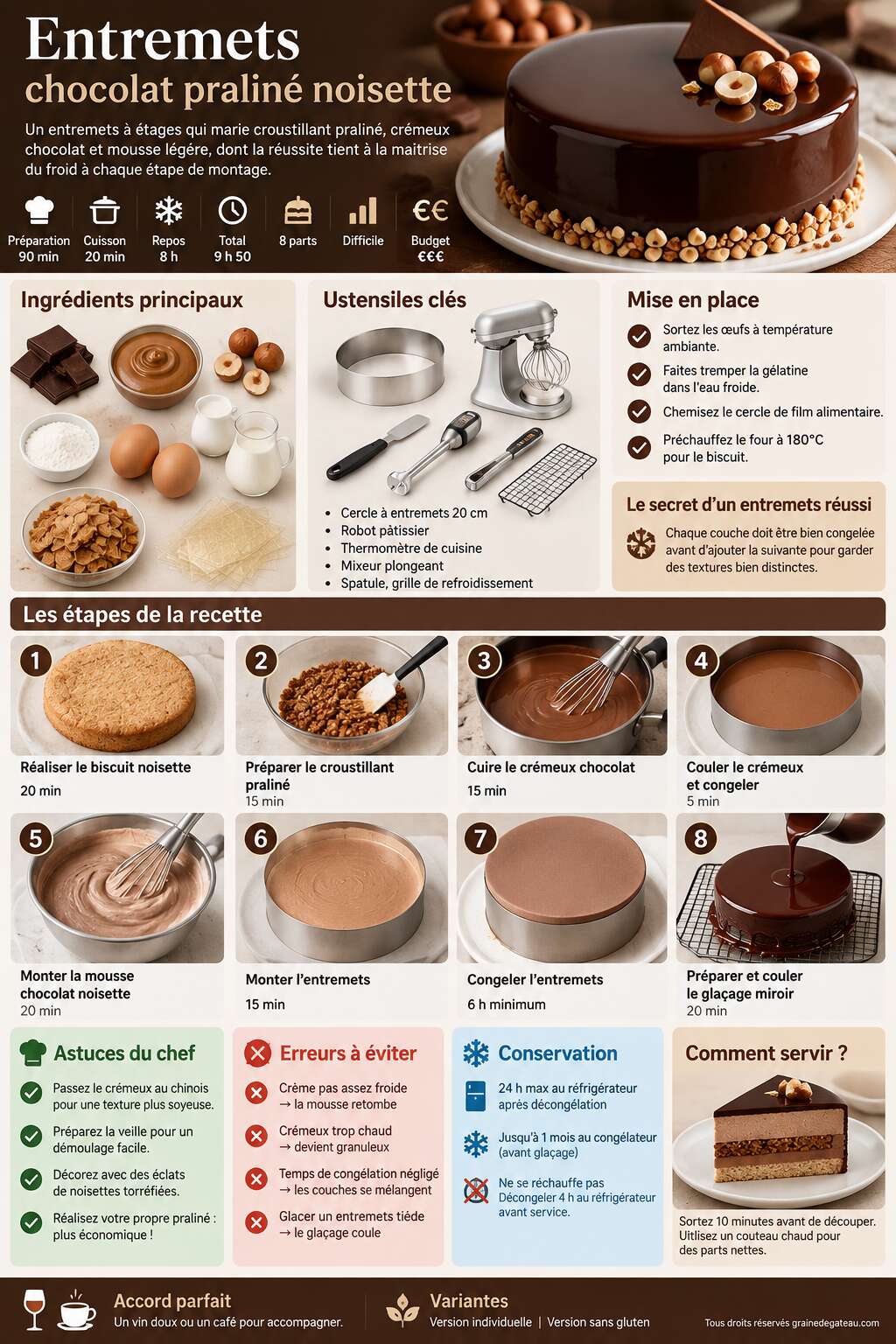 Fiche recette Recette d'entremets chocolat pralin&eacute; noisette