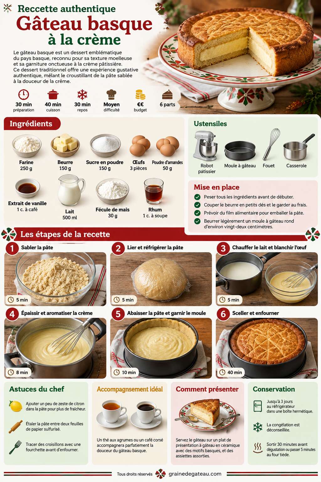 Fiche recette Recette authentique : g&acirc;teau basque &agrave; la cr&egrave;me