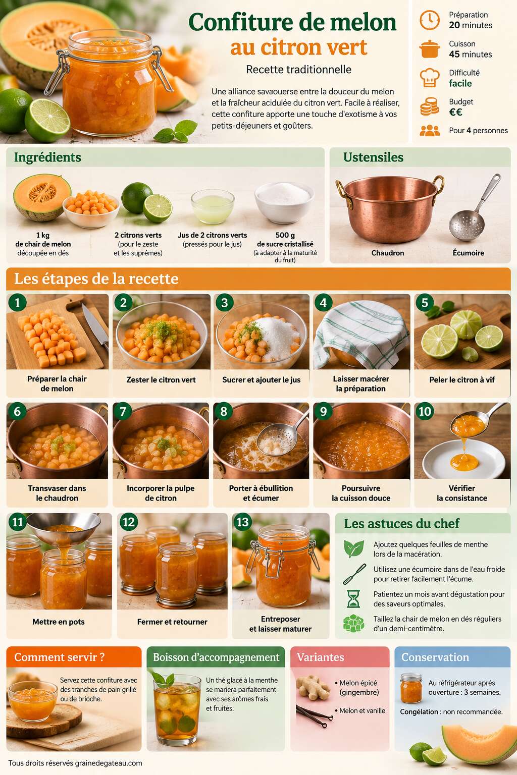 Fiche recette Confiture de melon au citron vert : recette traditionnelle
