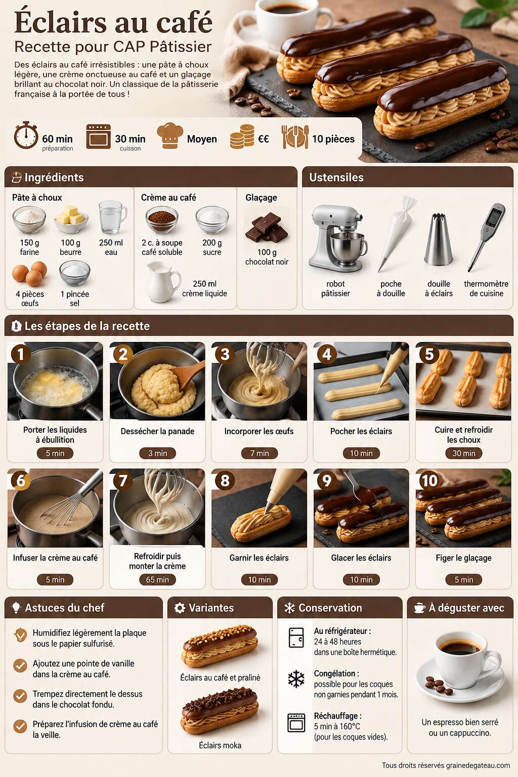 Fiche recette Éclairs au café : recette pour CAP Pâtissier Fiche recette Éclairs au café : recette pour CAP Pâtissier