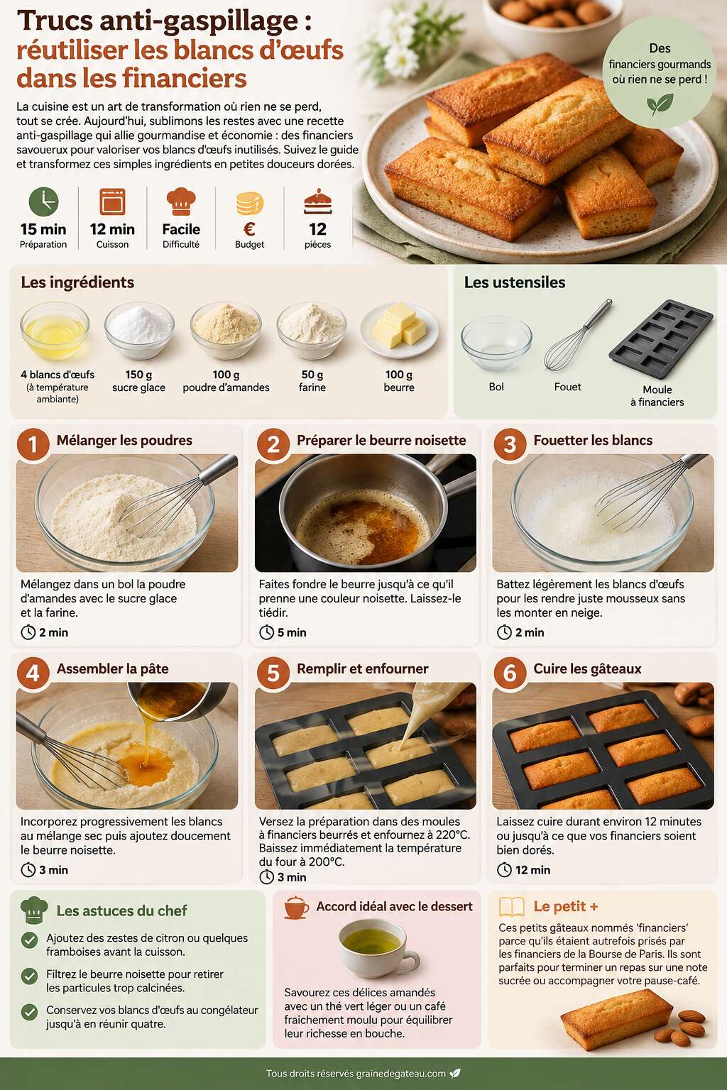 Fiche recette Trucs anti-gaspillage : r&eacute;utiliser les blancs d'&oelig;ufs dans les financiers