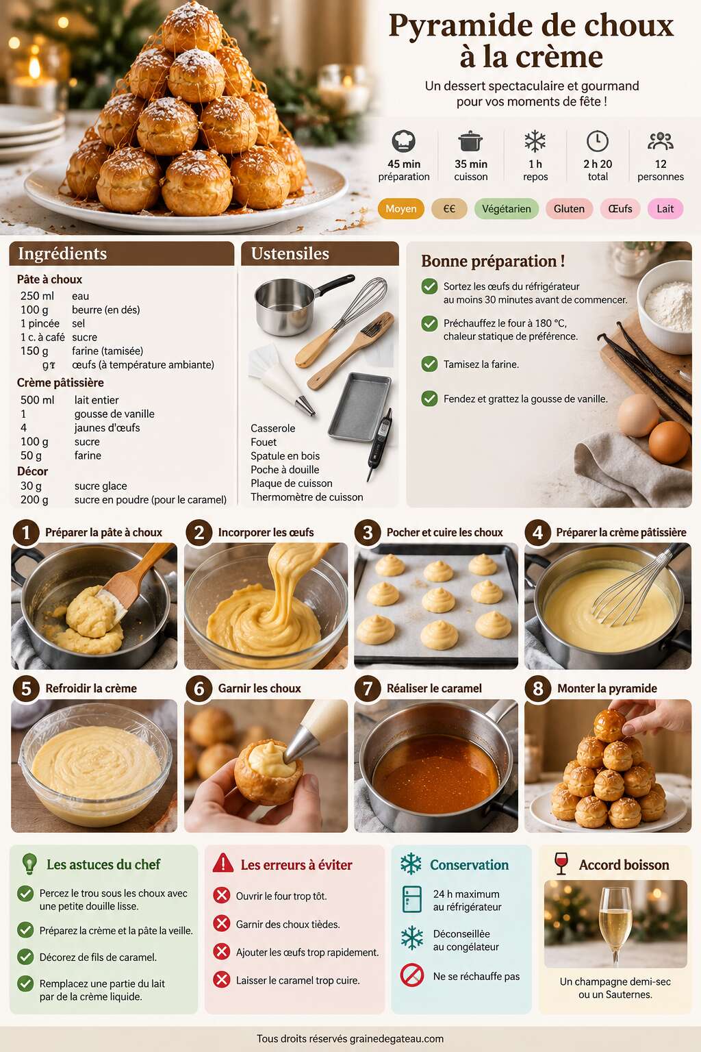 Fiche recette Recette de pyramide de choux à la crème Fiche recette Recette de pyramide de choux à la crème