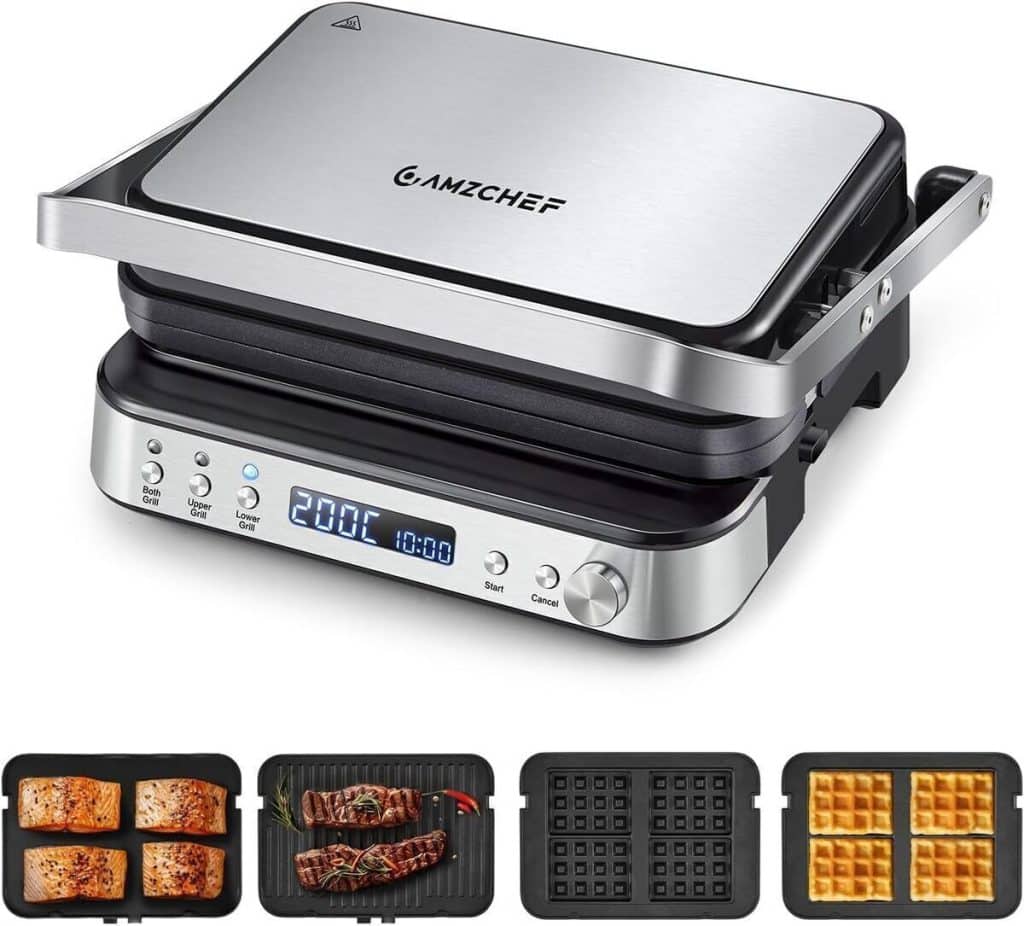 Test du 4-en-1 Grill AMZCHEF 2000W : panini, gaufres et plus