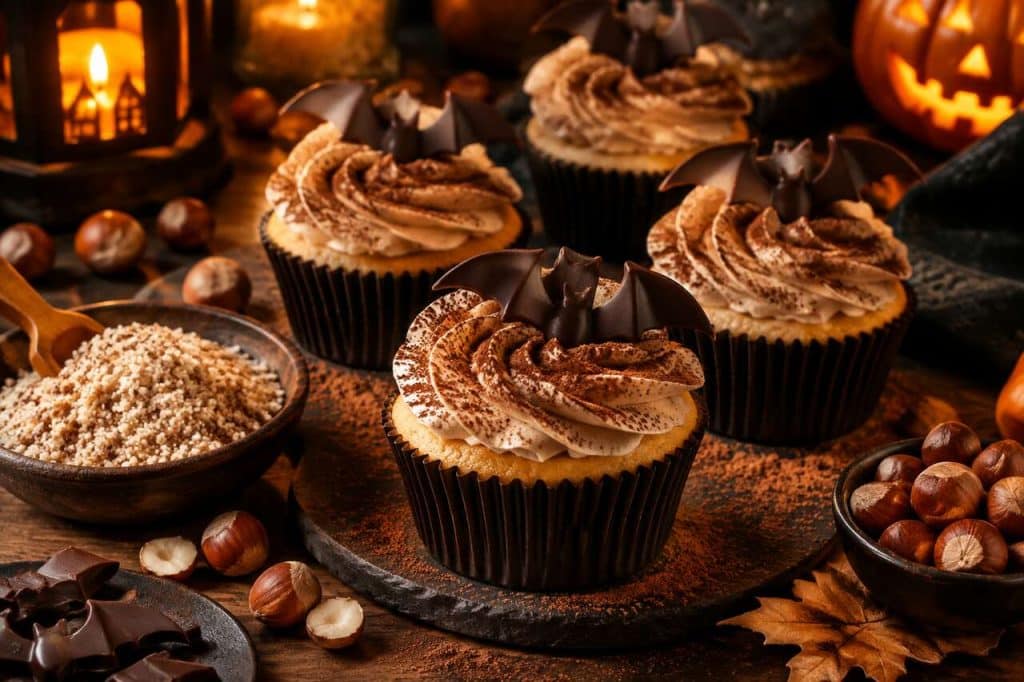 Recette de cupcakes vanille-noisette chauve-souris pour Halloween