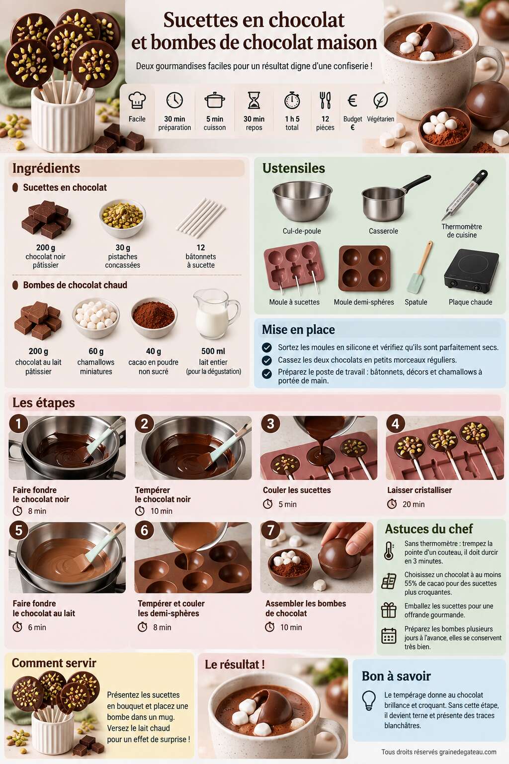 Fiche recette Recette facile de sucettes en chocolat et bombes de chocolat maison