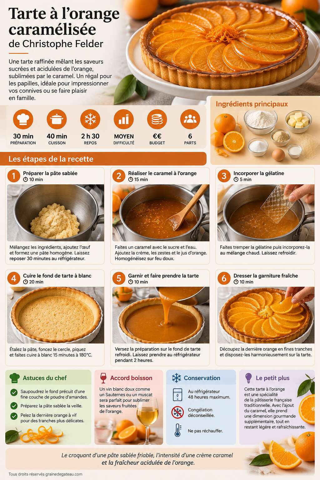 Fiche recette Tarte &agrave; l'orange caram&eacute;lis&eacute;e de Christophe Felder : la recette sublime