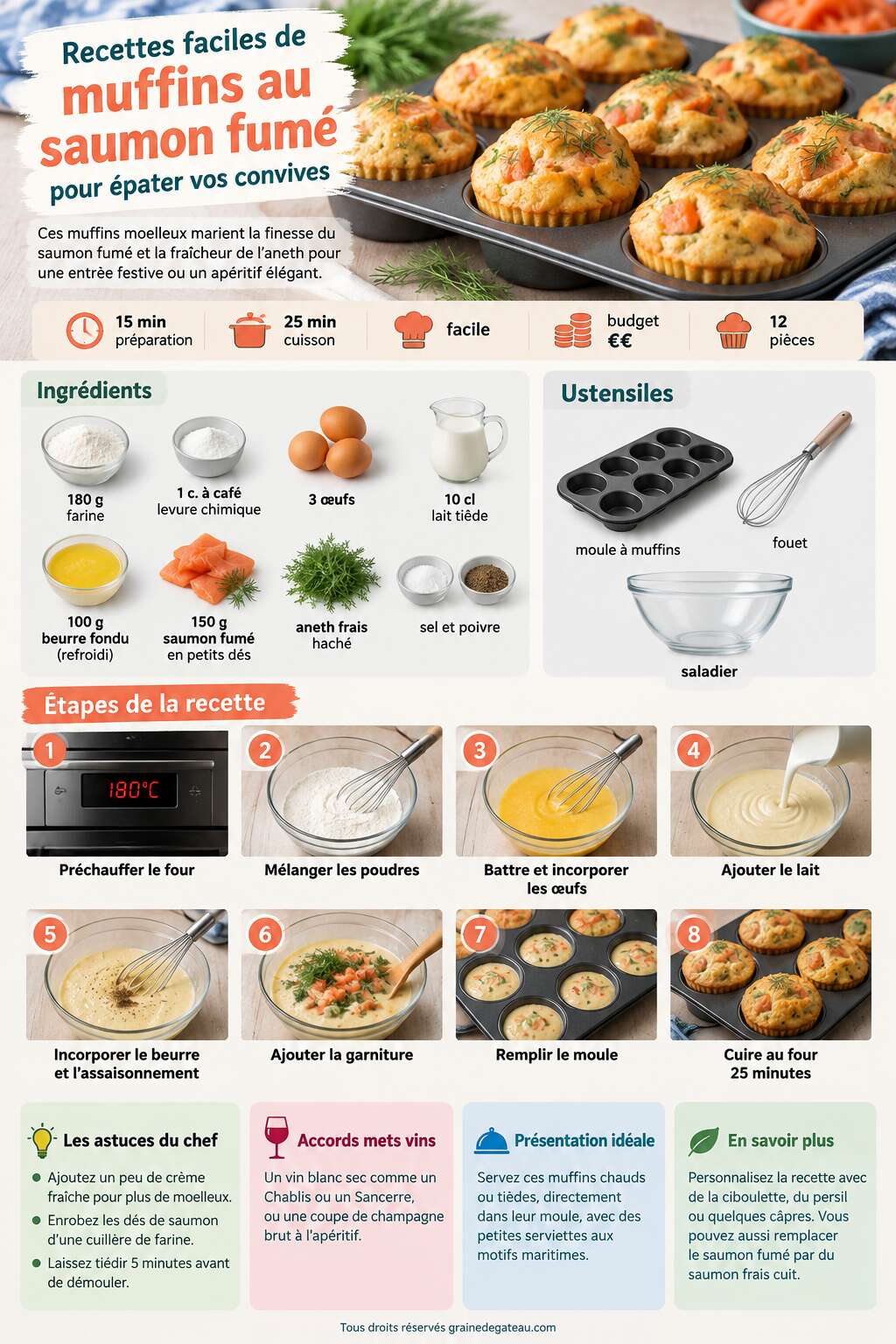 Fiche recette Recettes faciles de muffins au saumon fum&eacute; pour &eacute;pater vos convives