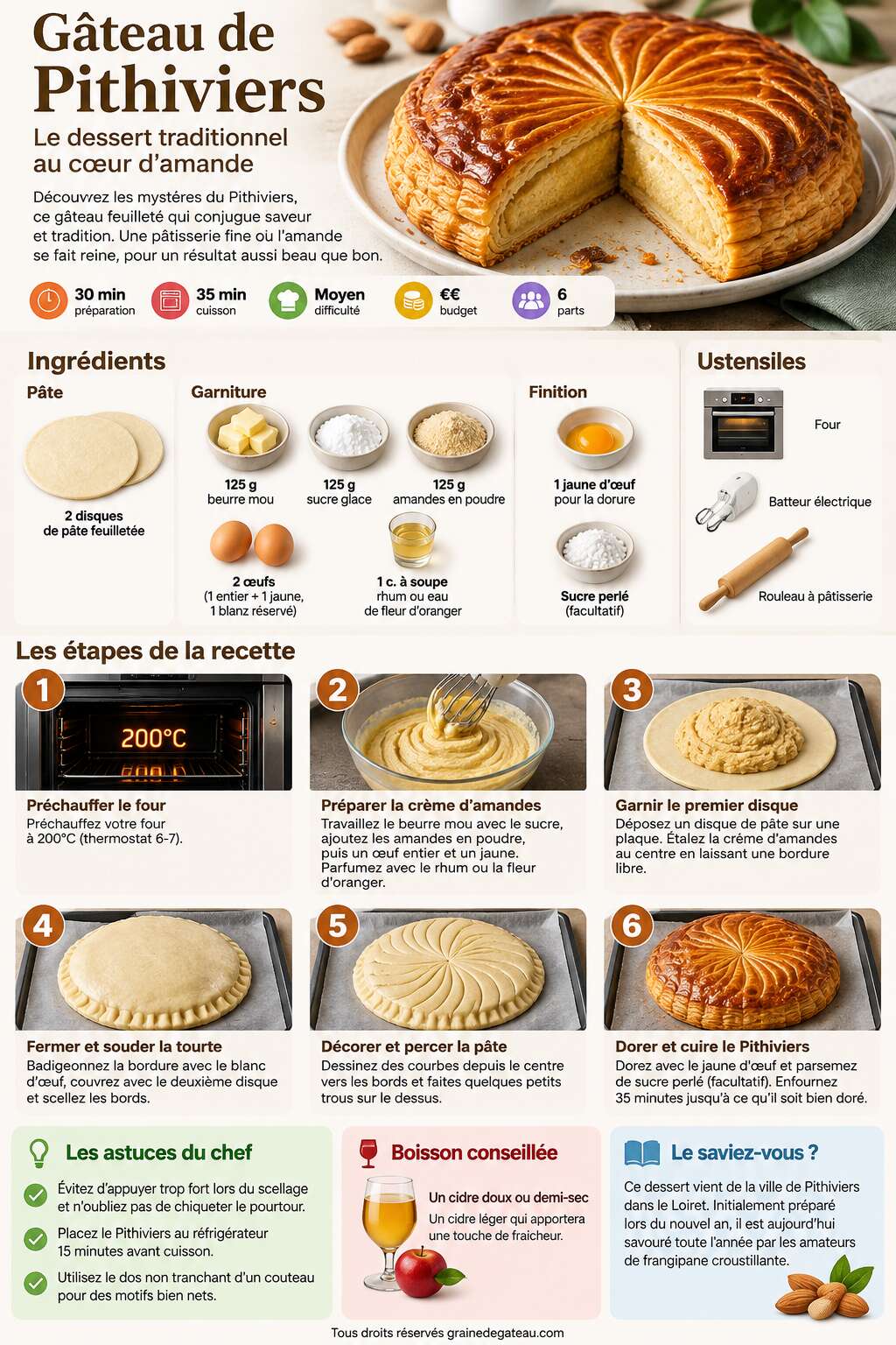 Fiche recette Recette de gâteau de Pithiviers feuilleté : découvrez les secrets de ce dessert traditionnel ! Fiche recette Recette de gâteau de Pithiviers feuilleté : découvrez les secrets de ce dessert traditionnel !