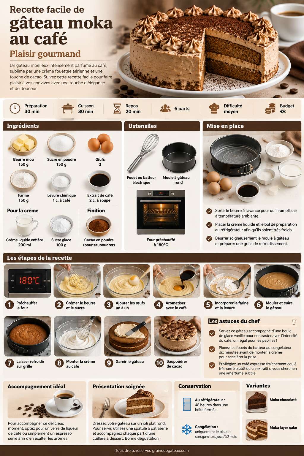 Fiche recette Recette facile de gâteau moka au café : plaisir gourmand Fiche recette Recette facile de gâteau moka au café : plaisir gourmand