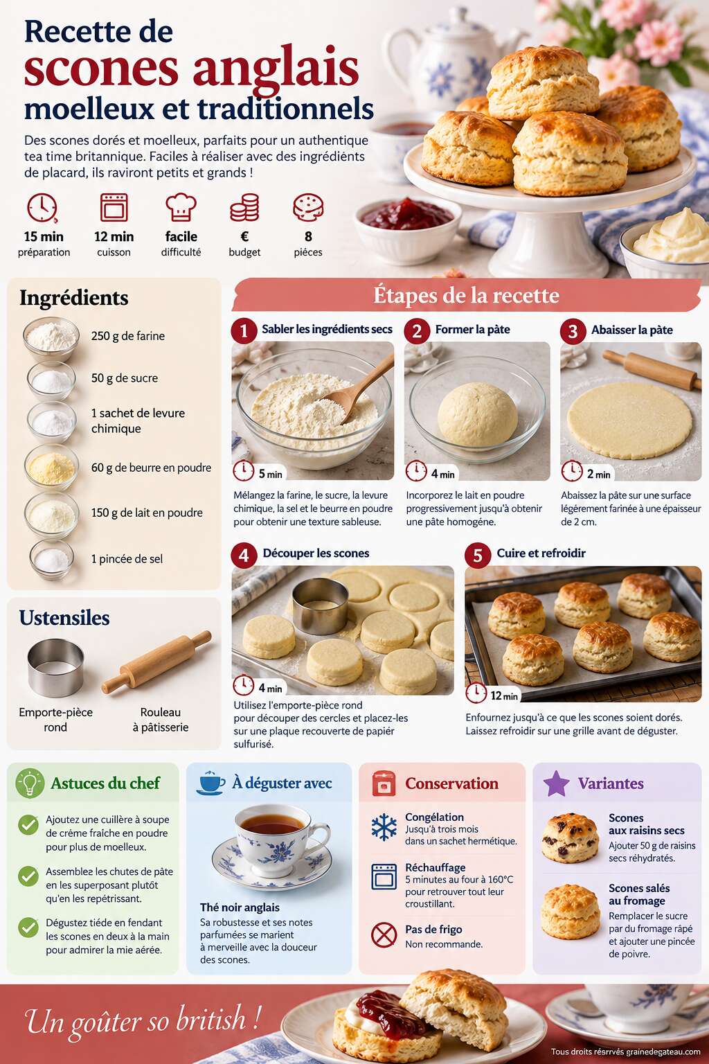 Fiche recette Recette de scones anglais moelleux et traditionnels