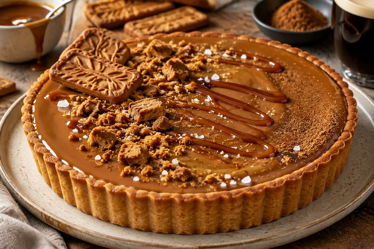 Recette de tarte Speculoos, dulcey, chicorée et caramel à la bière