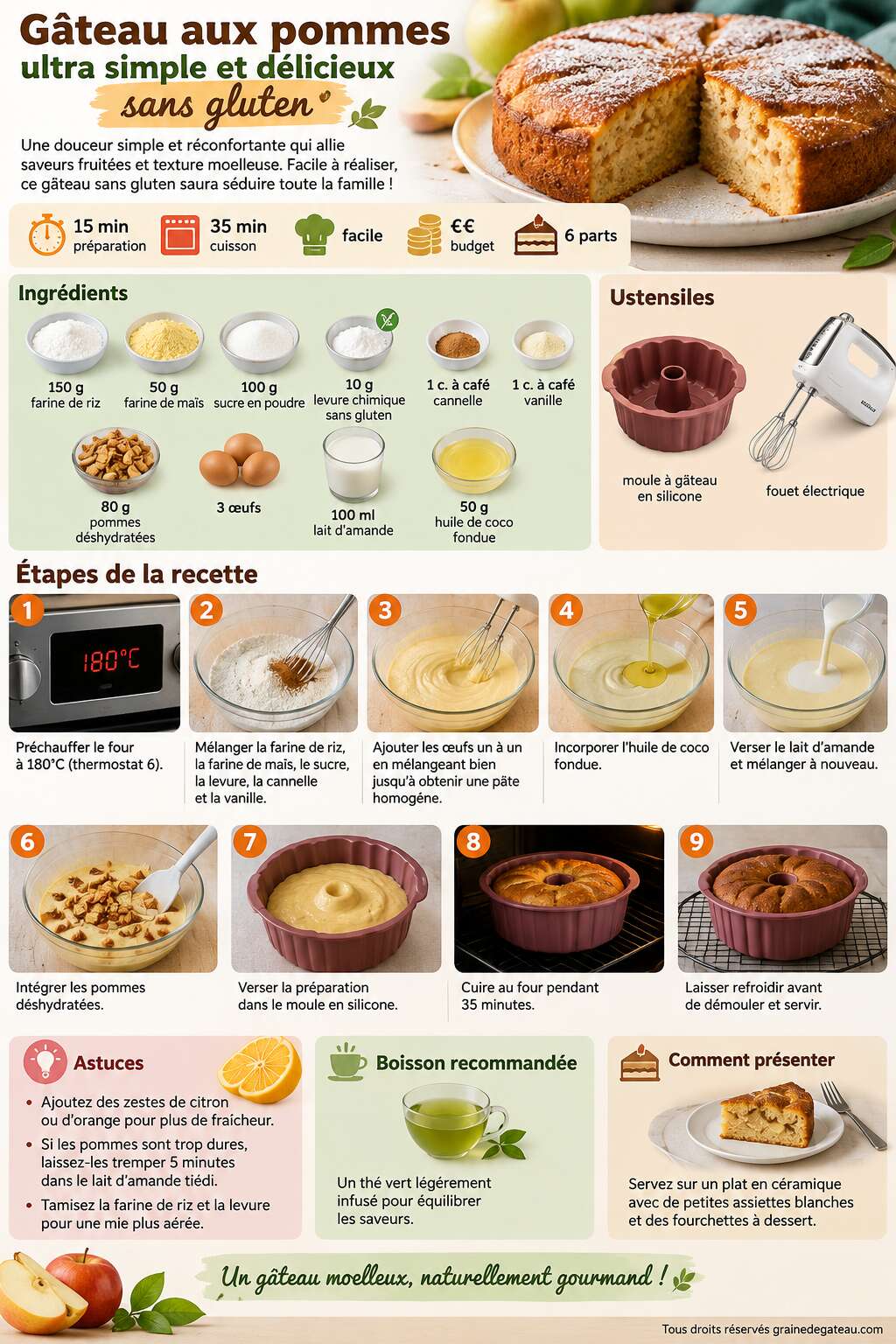 Fiche recette Gâteau aux pommes ultra simple et délicieux sans gluten Fiche recette Gâteau aux pommes ultra simple et délicieux sans gluten