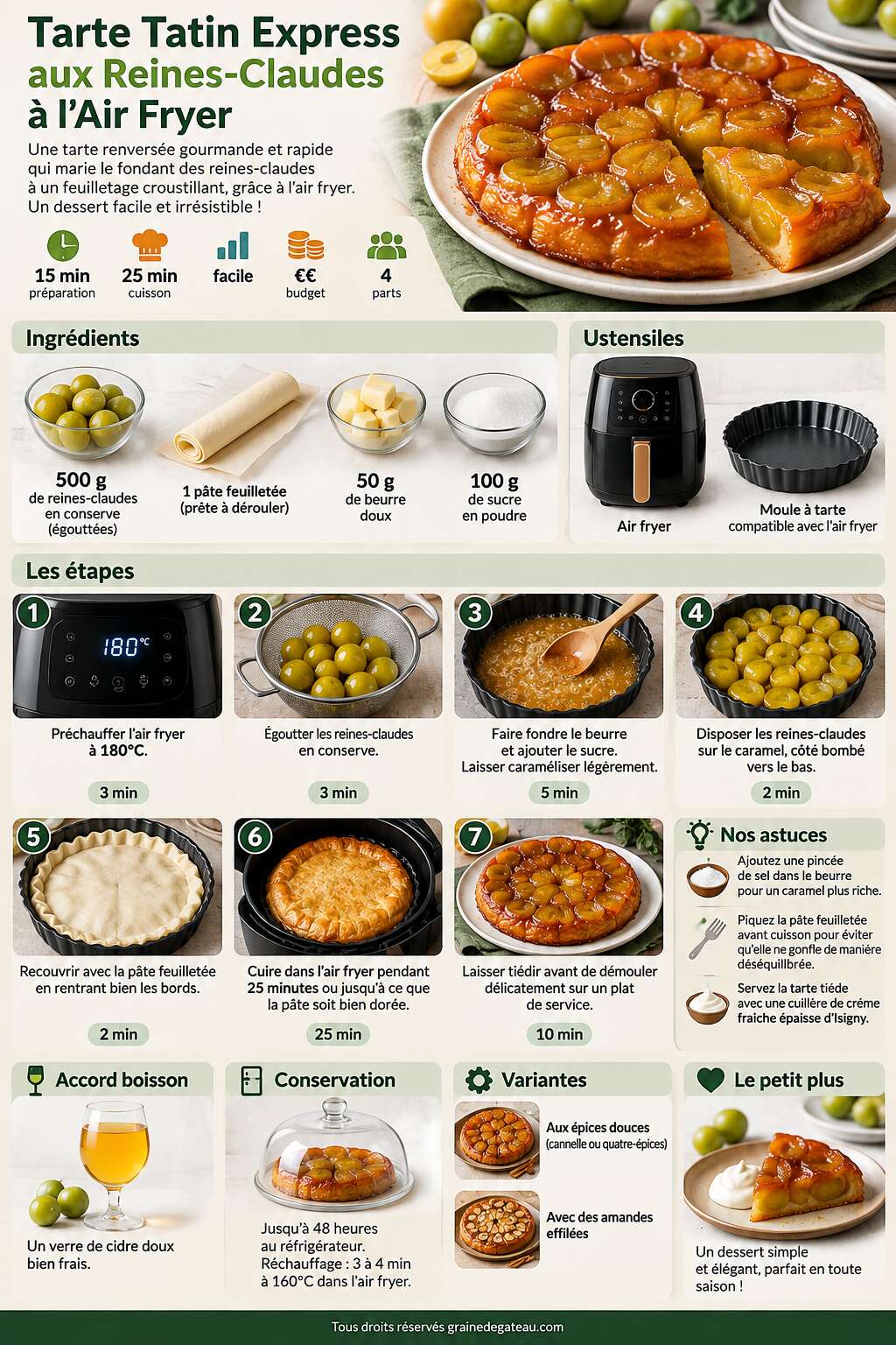Fiche recette Tarte Tatin Express aux Reines-Claudes &agrave; l'Air Fryer