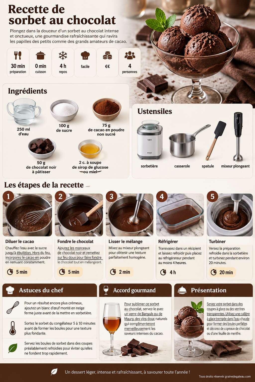 Fiche recette Recette de sorbet au chocolat