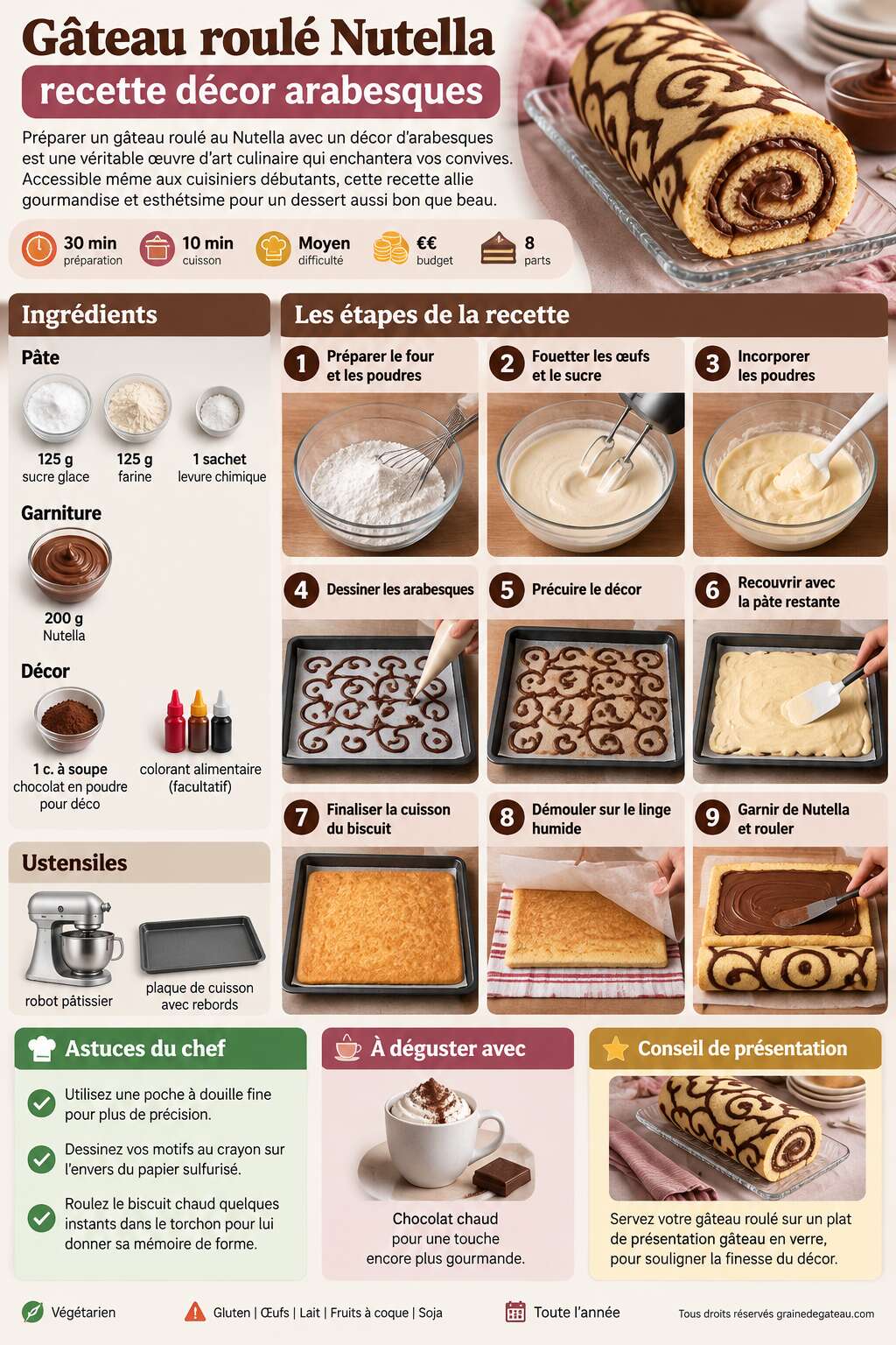Fiche recette Gâteau roulé Nutella : recette décor arabesques Fiche recette Gâteau roulé Nutella : recette décor arabesques