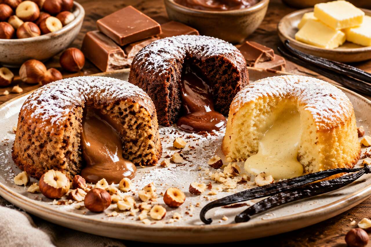 Recette de gâteaux individuels noisette, gianduja et vanille